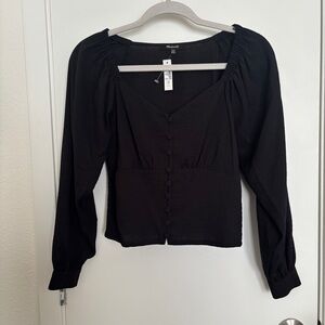 Madewell black checkered sweetheart blouse Sz XXS